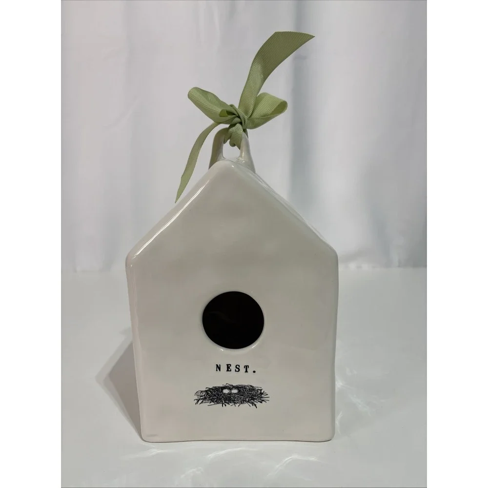 Rae Dunn 2017 Ceramic Birdhouse NEST‎ Green Bow Artisan Collection by Magenta